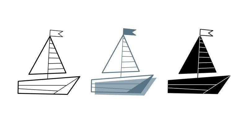 Set with three boats. Doodle clip art for your projects.