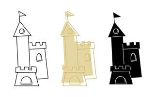 A small set with sand castle in different colors. Doodle clip art for your projects. vector