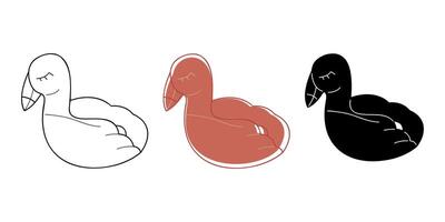 Inflatable ring of different colors in the shape of a flamingo. Doodle clip art for your projects. vector