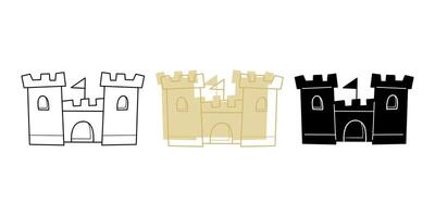 Set with one sand castle in different colors. Doodle clip art for your projects. vector