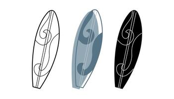 Set with tree surfboards. Doodle clip art for your projects. vector