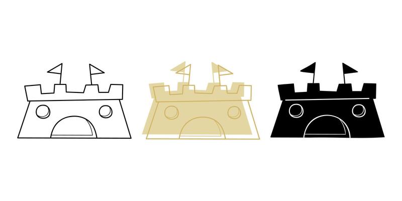 Sand castle in different colors. Doodle clip art for your projects.