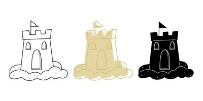 One sand castle in different colors. Doodle clip art for your projects. vector