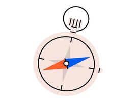 Hand drawn cute cartoon illustration of compass. Flat direction choice in doodle. Business planning icon. Navigation guide. Strategy solution. Way decision. Searching for opportunity. Isolated. vector