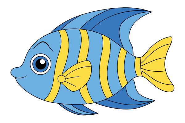 Cute angelfish cartoon for print and digital use, perfect for kids' designs and decor