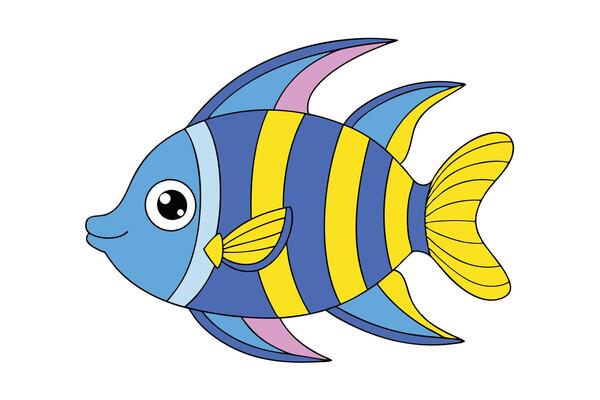 Cute angelfish cartoon for print and digital use, perfect for kids' designs and decor