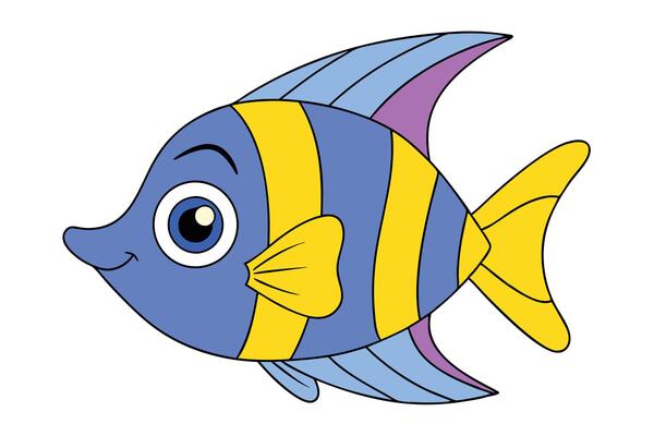 Cute angelfish cartoon for print and digital use, perfect for kids' designs and decor