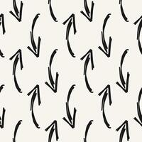 Bold geometric seamless pattern with hand drawn black arrows. Sketch with grunge texture. Scribble style. vector