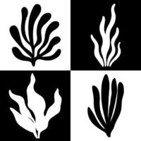 Seamless pattern of black and white silhouette seaweed and corals illustrations. Algae modern background. Perfect for marine-themed, underwater scenes and graphic design. vector