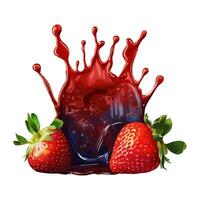 Juicy berry drop splashing on ripe strawberry icon isolated vector
