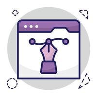 Pen with nodes on web page, bezier tool icon vector