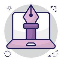 Pen with nodes on web page, bezier tool icon vector