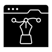 Pen with nodes on web page, bezier tool icon vector