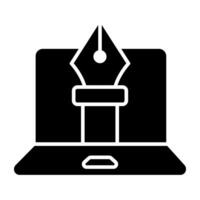 Pen with nodes on web page, bezier tool icon vector