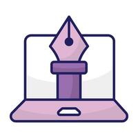 Pen with nodes on web page, bezier tool icon vector