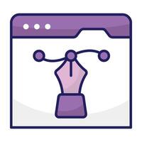 Pen with nodes on web page, bezier tool icon vector