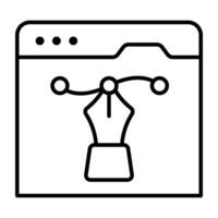 Pen with nodes on web page, bezier tool icon vector