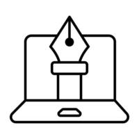 Pen with nodes on web page, bezier tool icon vector