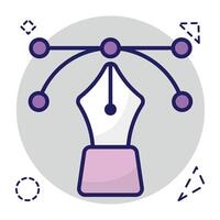 Pen with nodes on web page, bezier tool icon vector