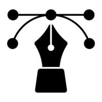 Pen with nodes on web page, bezier tool icon vector