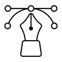 Pen with nodes on web page, bezier tool icon vector