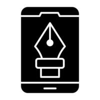Pen with nodes inside smartphone, mobile bezier tool icon vector