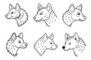 Detailed hyena head line art bundle for prints and digital projects, perfect for all uses. vector
