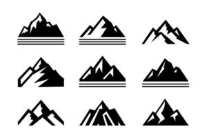 mountain set shapes and elements silhouette icon of mountain peaks and hiking vector