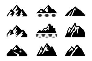 mountain set shapes and elements silhouette icon of mountain peaks and hiking vector