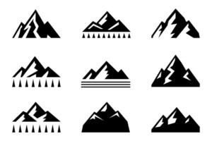 mountain set shapes and elements silhouette icon of mountain peaks and hiking vector