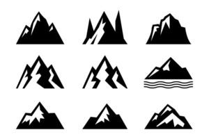 mountain set shapes and elements silhouette icon of mountain peaks and hiking vector