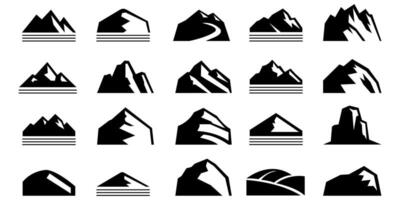 mountain set shapes and elements silhouette icon of mountain peaks and hiking vector