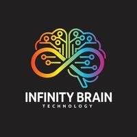 Infinity Brain Technology Logo Design with Rainbow Gradient Brain and Infinity Symbol - Ideal for AI, Cognitive, and Tech Branding vector