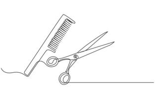 Scissors and comb business icon. Continuous thin line drawing. illustration, Scissor and comb continuous one line drawing illustration vector