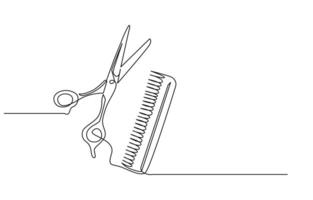 Scissors and comb business icon. Continuous thin line drawing. illustration, Scissor and comb continuous one line drawing illustration vector