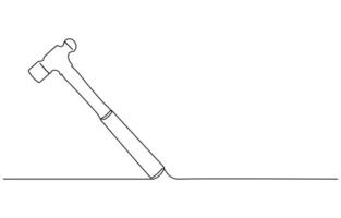one line drawing of isolated object hammer Hammer construction Continuous single one line drawing illustration art design, vector