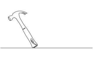 one line drawing of isolated object hammer Hammer construction Continuous single one line drawing illustration art design, vector