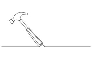 one line drawing of isolated object hammer Hammer construction Continuous single one line drawing illustration art design, vector