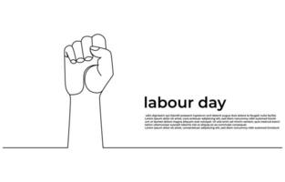 One continuous line drawing of the master's hand holds a wrench, hammer, with lettering Labor Day isolated on white background. 1st may celebration. illustration vector