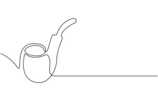 One continuous line drawing smoking pipe with smoke. Vintage tobacco pipe isolated on white background. Tube for smoking tobacco concept in a minimalistic linear style vector
