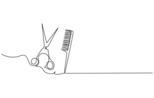 Scissors and comb business icon. Continuous thin line drawing. illustration, Scissor and comb continuous one line drawing illustration vector