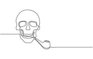 One continuous line drawing smoking pipe with smoke. Vintage tobacco pipe isolated on white background. Tube for smoking tobacco concept in a minimalistic linear style vector
