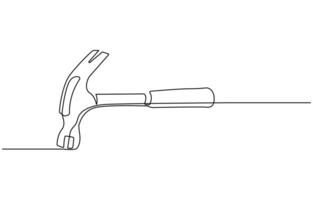 one line drawing of isolated object hammer Hammer construction Continuous single one line drawing illustration art design, vector