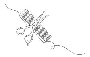 Scissors and comb business icon. Continuous thin line drawing. illustration, Scissor and comb continuous one line drawing illustration vector