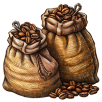 Image of Roasted Coffee Beans in Hemp Sacks Object png