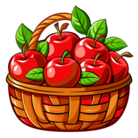 Red Apples in Wicker Basket Flat Illustration Item png