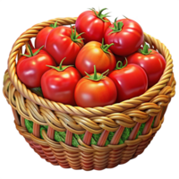 Tomatoes Vegetable in A Wicker Basket 3d Object png