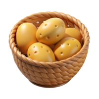 Potatoes in A Wicker Basket 3d Object png