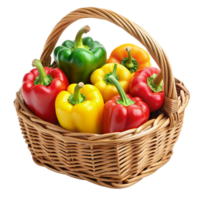 Realistic Bell Peppers in A Wicker Basket Object png