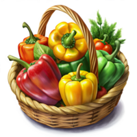 Bell Peppers in A Wicker Basket Image png